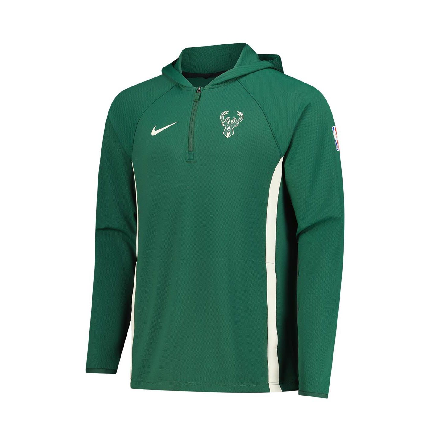 Мужская куртка Nike Hunter Green Milwaukee Bucks Authentic On Court Zone Quarter-Zip Dri-FIT Hoodie Jacket — фото 2