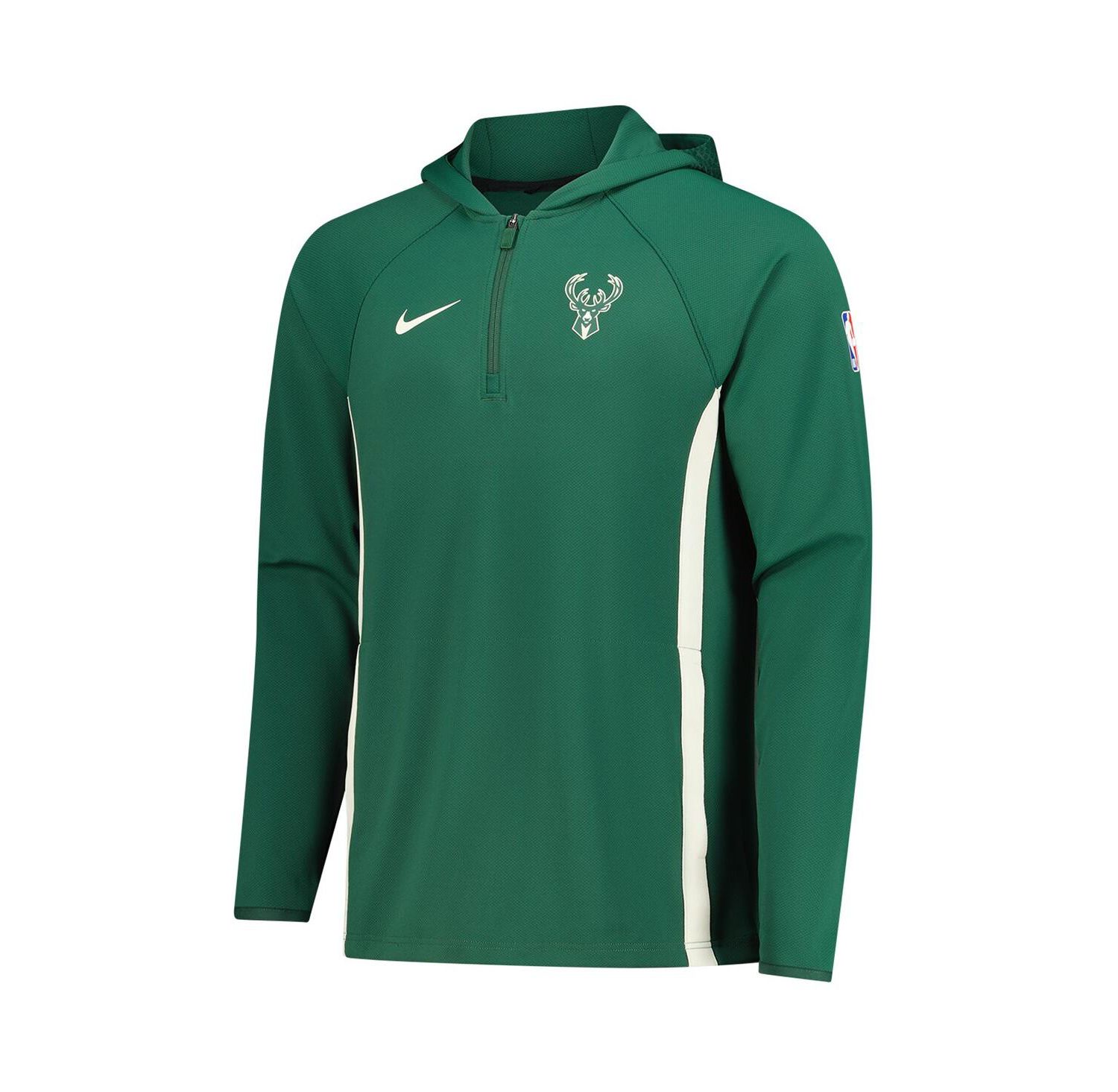 Men's Hunter Green Milwaukee Bucks Authentic On Court Zone Quarter-Zip Dri-FIT Hoodie Jacket