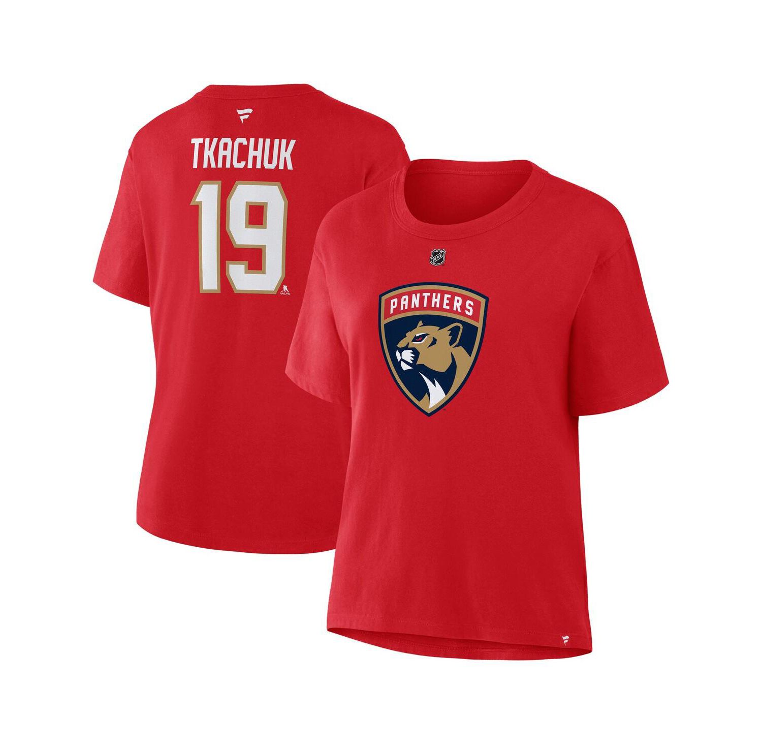 Women's Matthew Tkachuk Red Florida Panthers Authentic Stack Name & Number T-Shirt