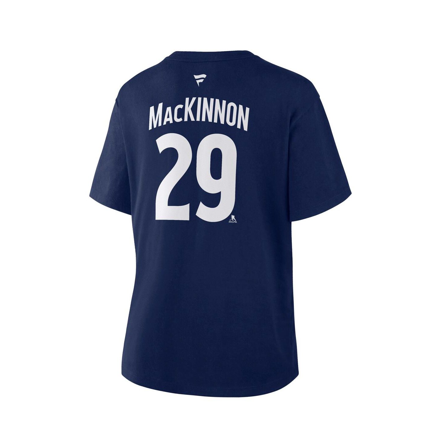 Женская футболка Fanatics Nathan MacKinnon Athletic Navy Colorado Avalanche Authentic Stack Name & Number — фото 3