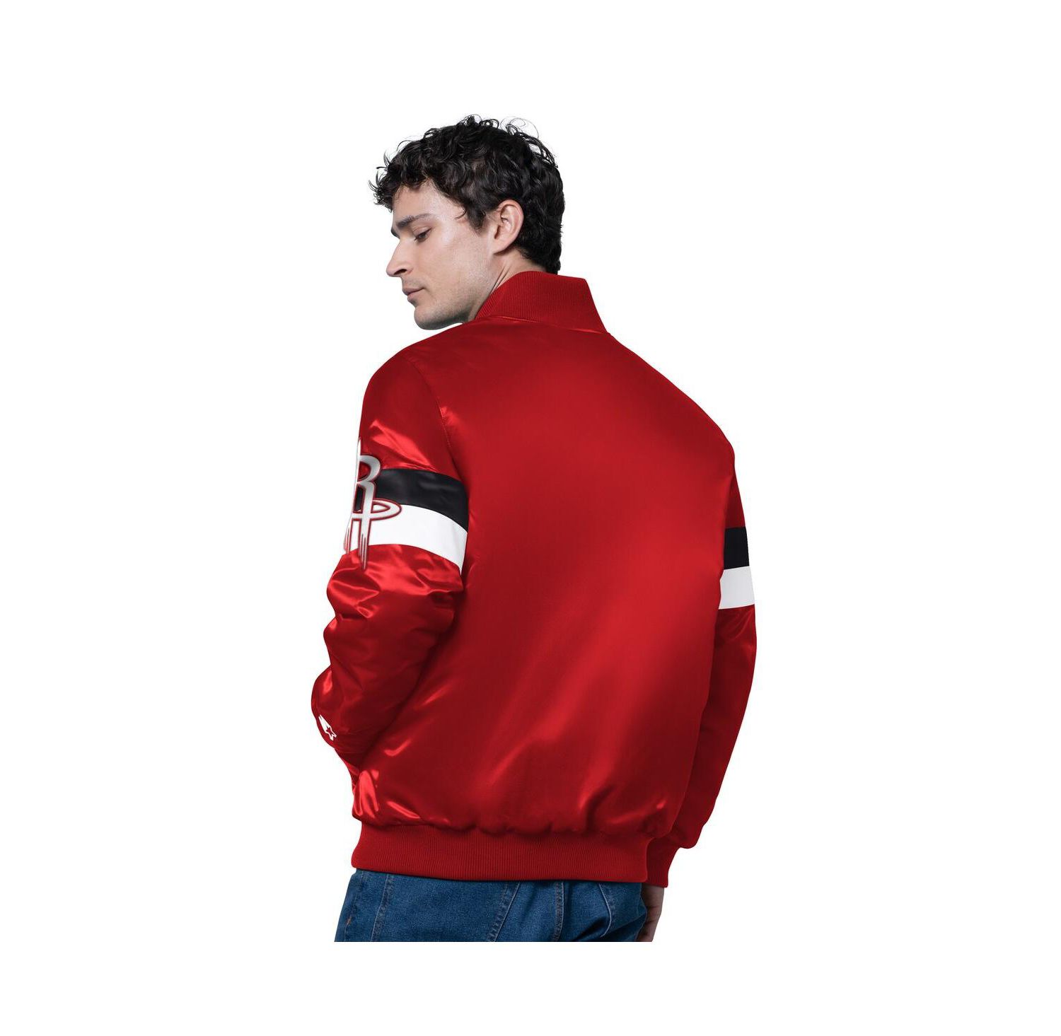 Men's Red Houston Rockets Triple Option Varsity Full-Snap Satin Jacket
