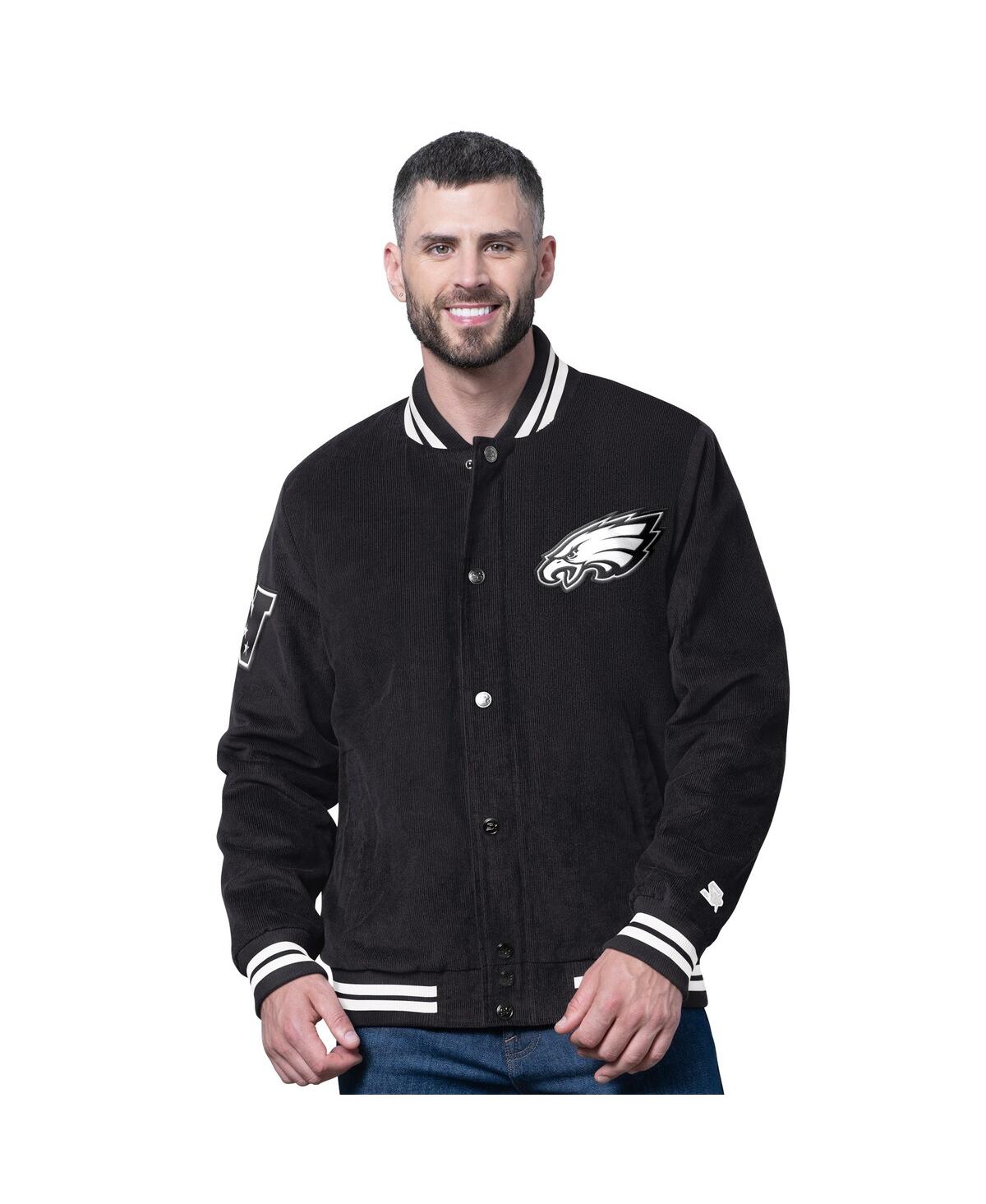 Starter Men's Black Philadelphia Eagles Blackout Corduroy Full-Snap Varsity Jacket