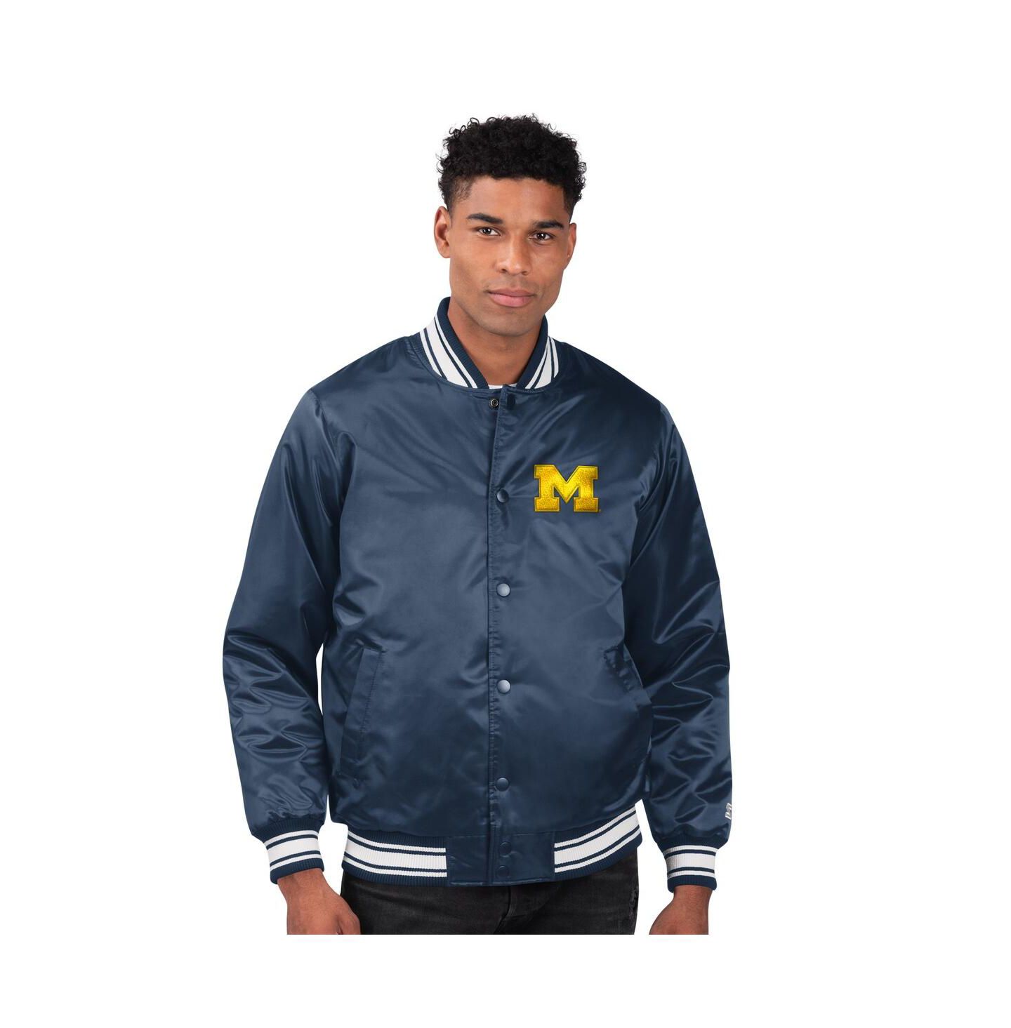 Мужская куртка Starter Navy Michigan Wolverines Core Satin Varsity Full-Snap — фото 1