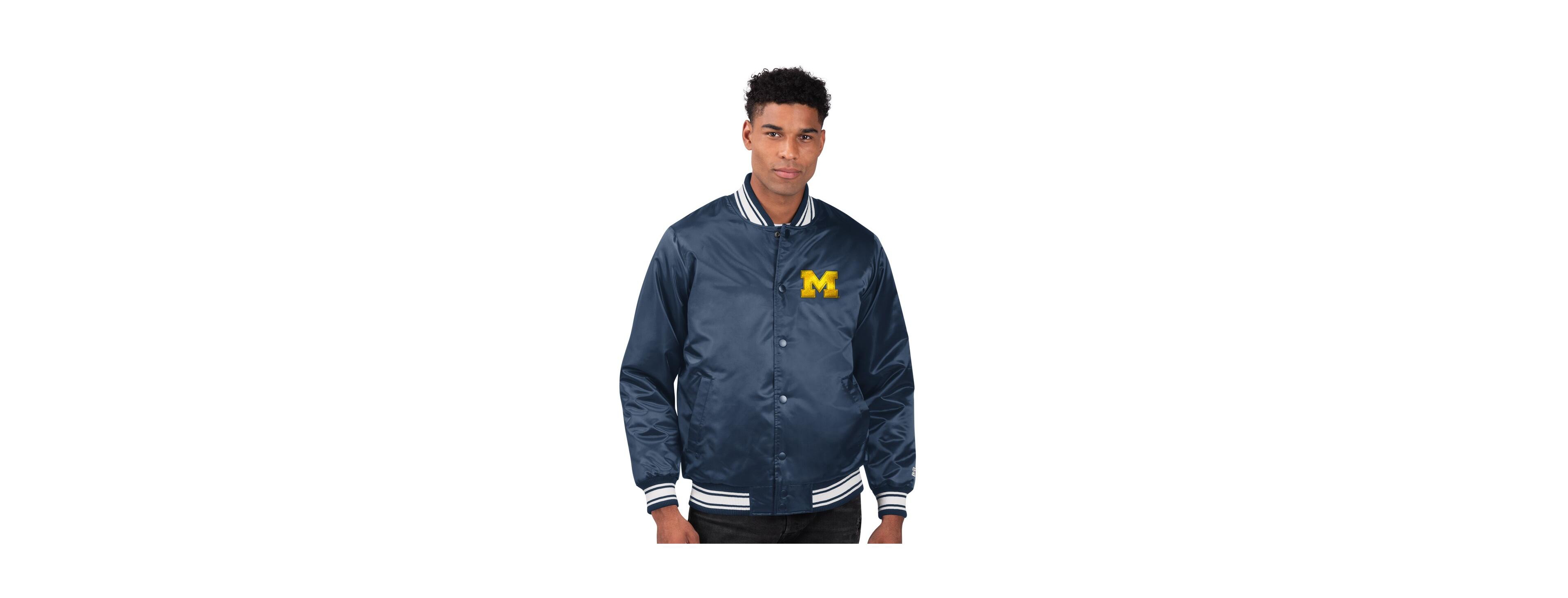 Starter Men's Navy Michigan Wolverines Core Satin Varsity Full-Snap Jacket