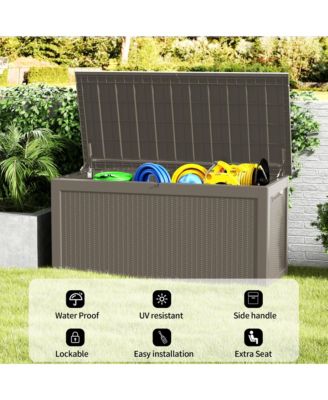 320 Gallon Patio Waterproof Resin Deck Box Lockable Outdoor Storage Garden Tools