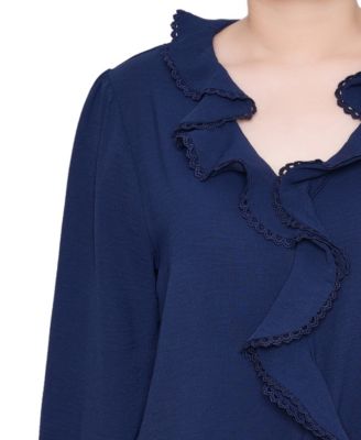 Petite Short sleeve Ruffle Front Top