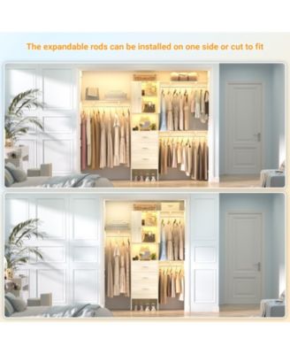 96-Inch Closet Organizer System with 3 Wood Drawers, Shelving Towers and Hanging Rods, 8-Foot Closet System with Doors