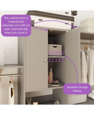 96-Inch Closet Organizer System with 3 Wood Drawers, Shelving Towers and Hanging Rods, 8-Foot Closet System with Doors