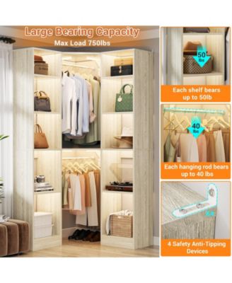 40&#39;&#39; Large Corner Closet Organizer System with 12 Shelves, 6 Tier Walk-in Corner Closet System with 2 Hanging Rods