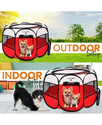 Large Portable & Foldable Pet Tent with Travel Bowl, Red