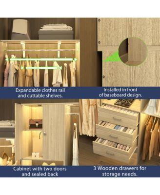 10-Foot Closet System with 3 Drawers, 120-Inch Walk-In Closet Organizer with Shelving Towers and Hanging Rods