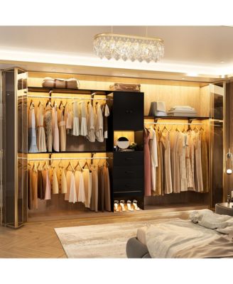 10-Foot Closet System with 3 Drawers, 120-Inch Walk-In Closet Organizer with Shelving Towers and Hanging Rods