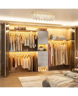 10-Foot Closet System with 3 Drawers, 120-Inch Walk-In Closet Organizer with Shelving Towers and Hanging Rods