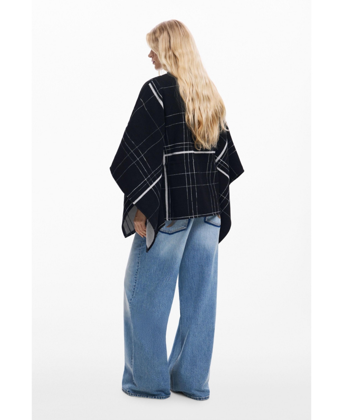 Desigual Women's Checkered Poncho In Black