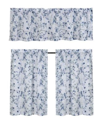 Complete 3 Piece Rod Pocket Cherry Blossom Cafe Kitchen Curtain Tier & Valance Set - Rose