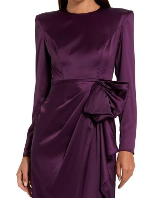 Women's Long Sleeve Structured Bow Draped Column Gown