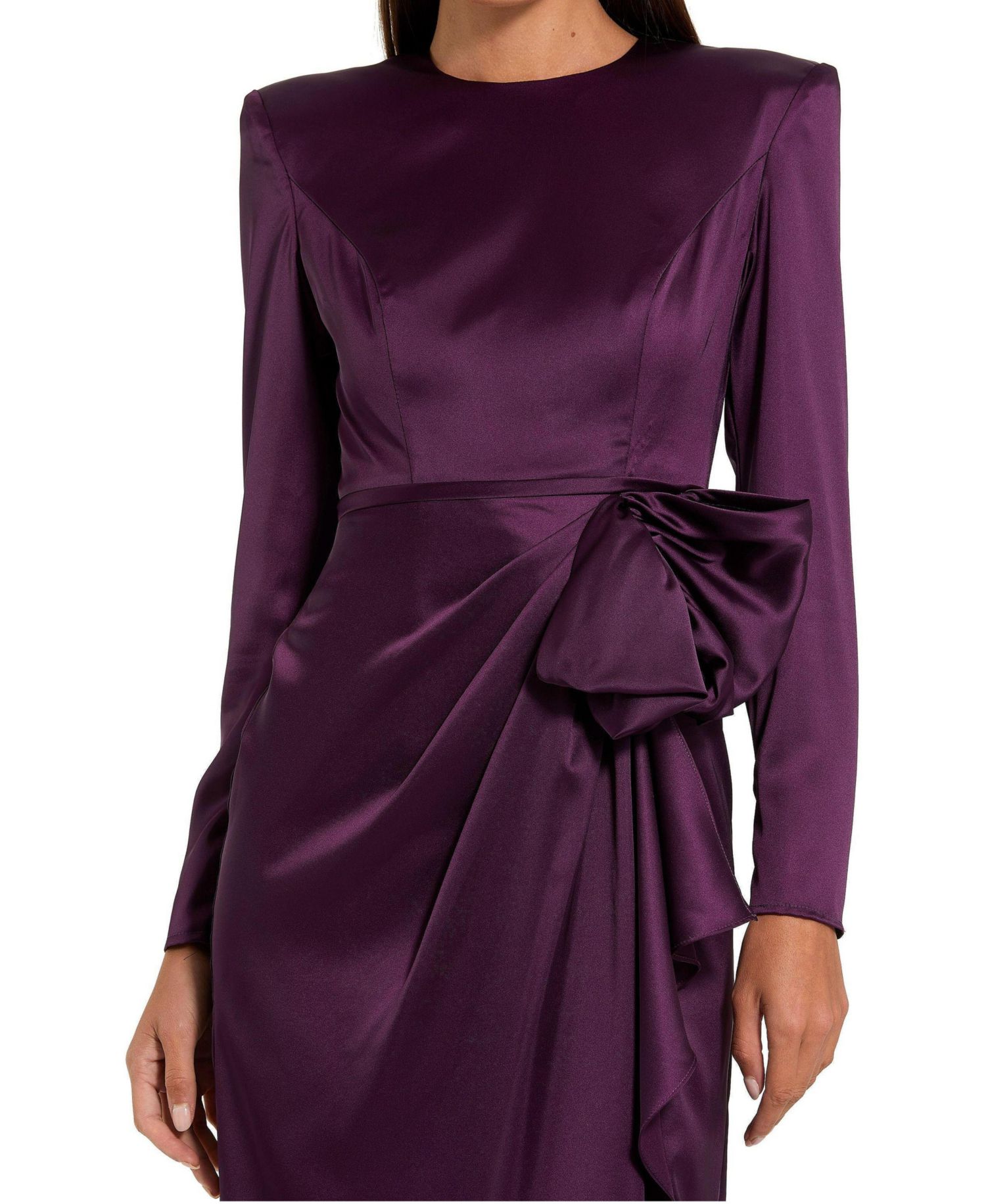 Women's Long Sleeve Structured Bow Draped Column Gown