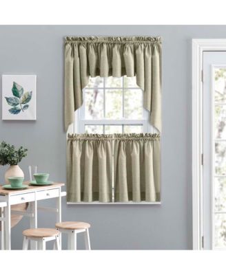 Lisa Solid Poly Cotton Duck Fabric Tailored Tiers 56"x36" for Living Rooms and Dining Rooms Mist