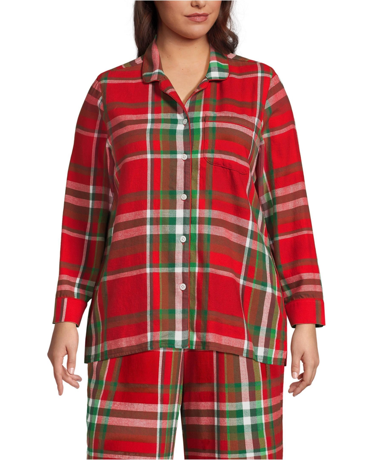 Lands' End Plus Long Sleeve Print Flannel Pajama Top