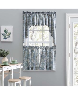 Lexington Leaf Pattern on Colored Ground Curtain Tiers Blue