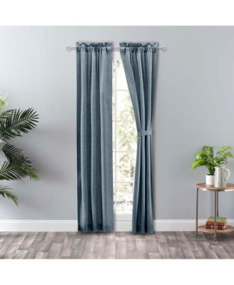 Lisa Solid Poly Cotton Duck Fabric Tailored Panel Pair with Ties 56" x Dusty Blue