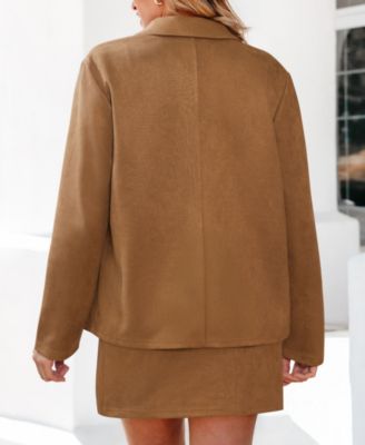 Women's Button Down Suede Matching Skirt Set