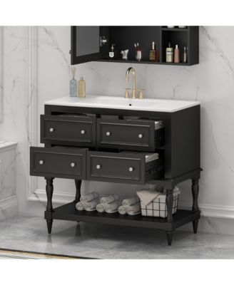 36inch Bathroom Vanity Cabinet with Sink Combo Set Undermount Ceramic Sink Free Standing Vanity Set