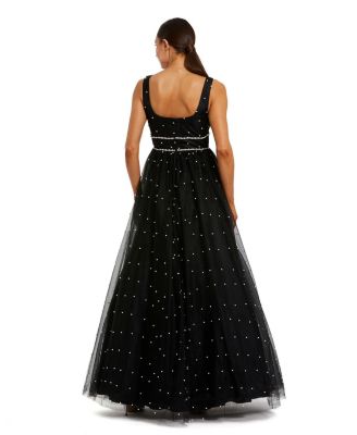 Women's Pearl Embellished Tulle Sleeveless Ballgown