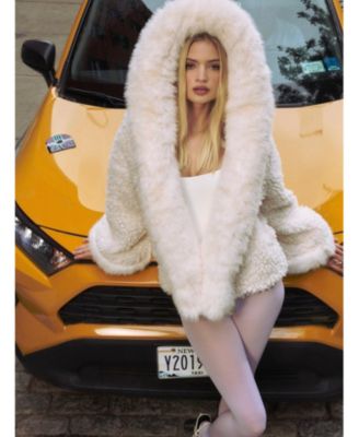 Women's Jumbo Kali White Faux Shearling Fur Trimmed Coat