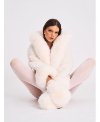 Women's Jumbo Kali White Faux Shearling Fur Trimmed Coat