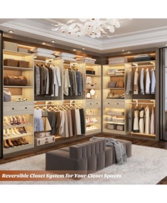 Closet System with Drawer, 5FT Closet Organizer System with 2 Hanging Rods and Adjustable Shelf, Reversible