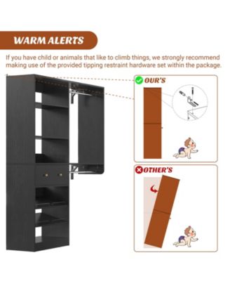 Closet System with Drawer, 5FT Closet Organizer System with 2 Hanging Rods and Adjustable Shelf, Reversible