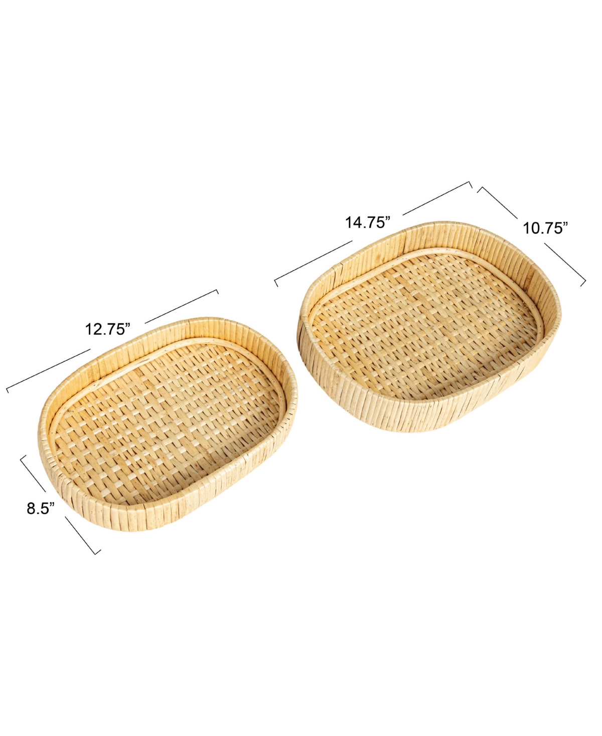 Household Essentials Handwoven Willow Nestable Oval Trays, Natural, Set of 2