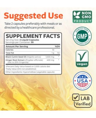 Black Seed Oil + Ginger Liquid Capsules, 60 ct