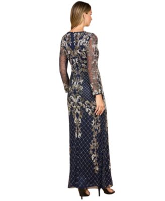 Women's Long Sleeve Contrast Beaded Gown
