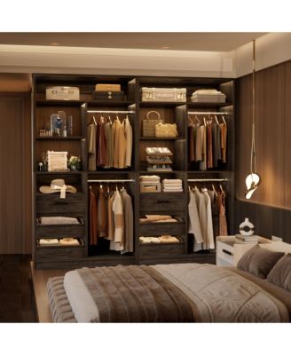 36-Inch Freestanding Walk-In Closet Organizer System with 3 Drawers, 2 Hanging Rods and Shelves