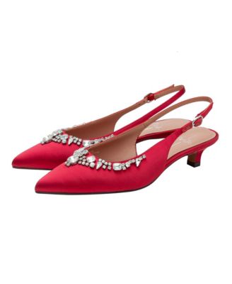 CRYSTAL Women's Bejeweled Kitten Heel Slingback Pump