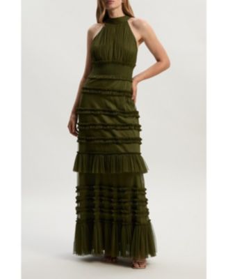 Women's Tulle Layered Halter Neck Maxi Dress