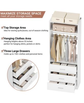 Freestanding 2FT Closet System with 3 Wooden Drawers, 24'' Closet Organizer System with Hanging Rod & Shelves