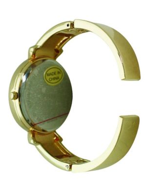 Gold Elegant Emerald Rhinestone Solid Metal Bangle Watch