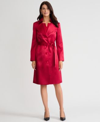 Kasper - Satin Button Front Trench Coat, Regular & Petites