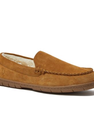 Men's Wide Width Fuzzy Lined Suede Moccasin Slippers