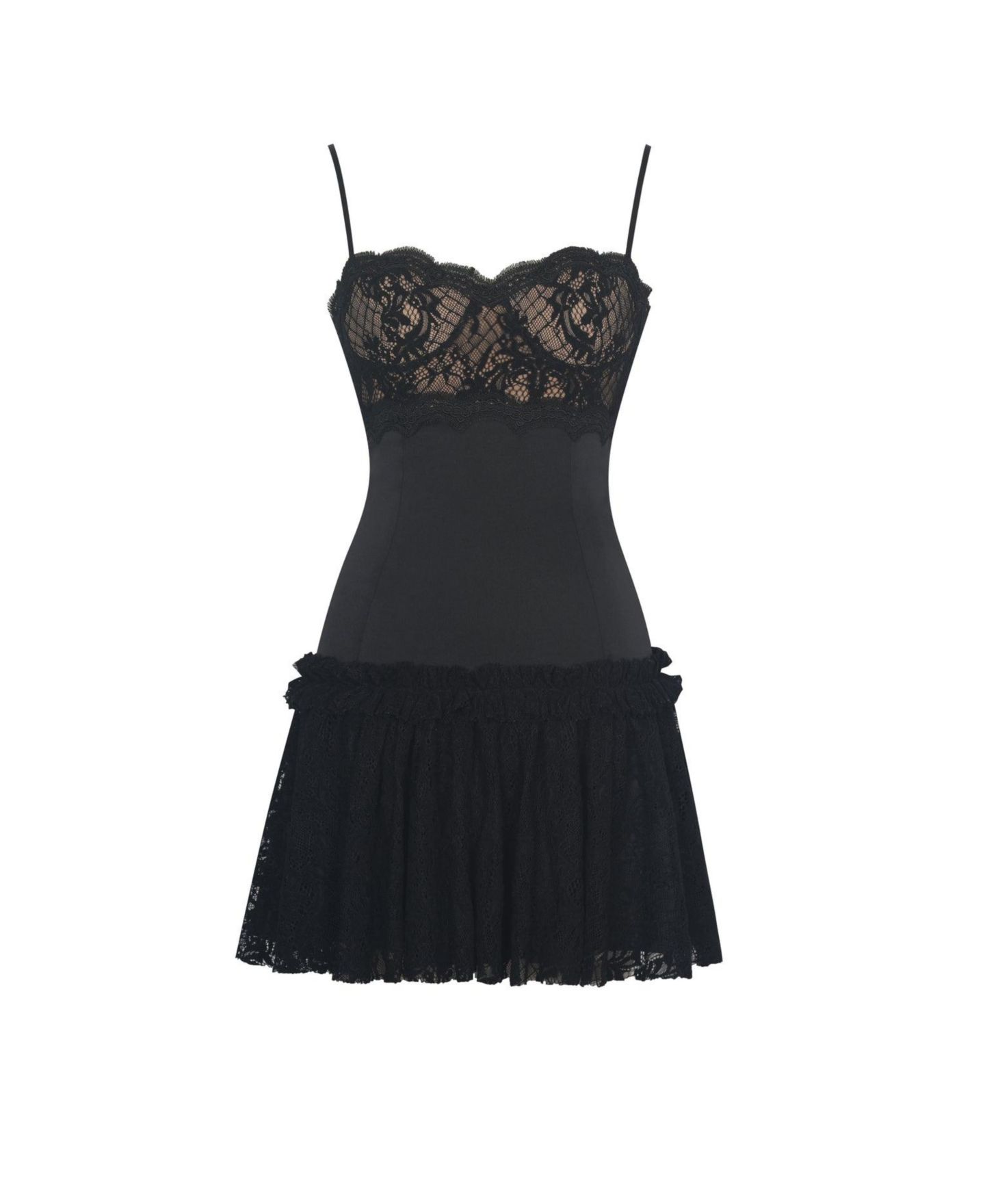 Женское платье Miss Circle Umra Black Contrast Lace Sweetheart Gathered Mini, цвет: Чёрный — фото 9