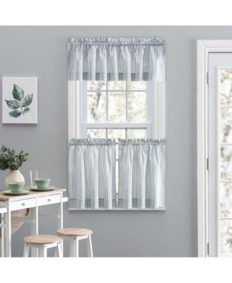 Plaza Classic Ticking Stripe Printed on Natural Ground 1.5" Rod Pocket Tailored Valance 58" x 15" Blue
