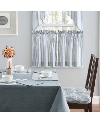 Plaza Classic Ticking Stripe Printed on Natural Ground 1.5" Rod Pocket Tailored Swag 56" x 36" Blue