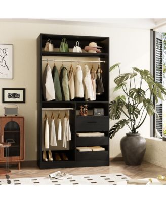 3FT Heavy Duty Closet System 3 Drawers, 2 Hanging Rods and Shelves 36'' Free Standing Closet Organizer