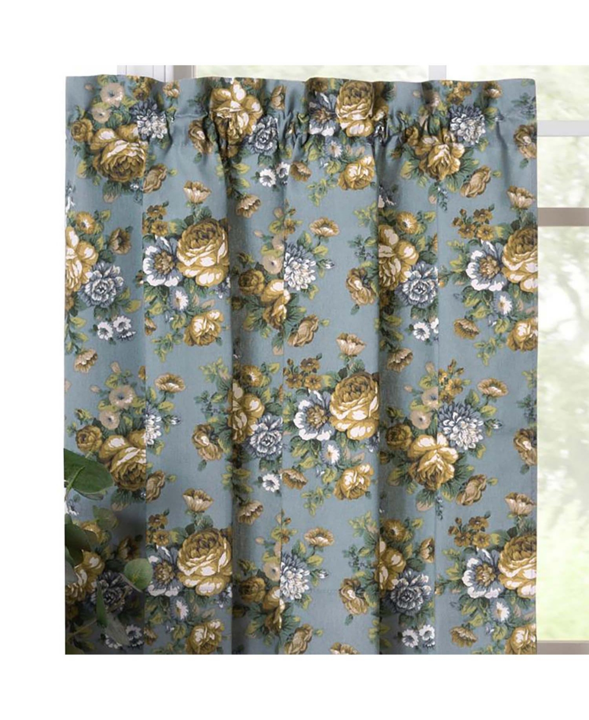 Ellis Bella Rose Stylish Medium Scale Printed Floral Pattern 1.5" Rod Pocket Tier 56"x36" Wedge