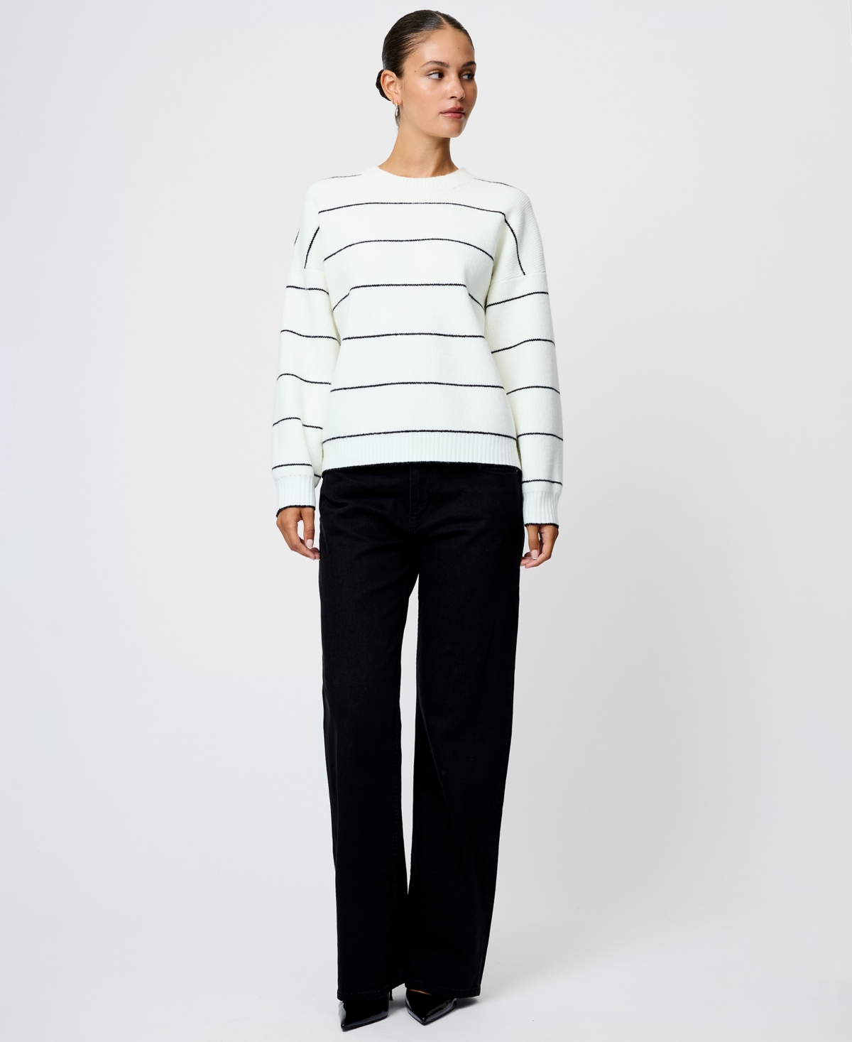 French Connection Women's Striped Long-sleeve Sweater In White