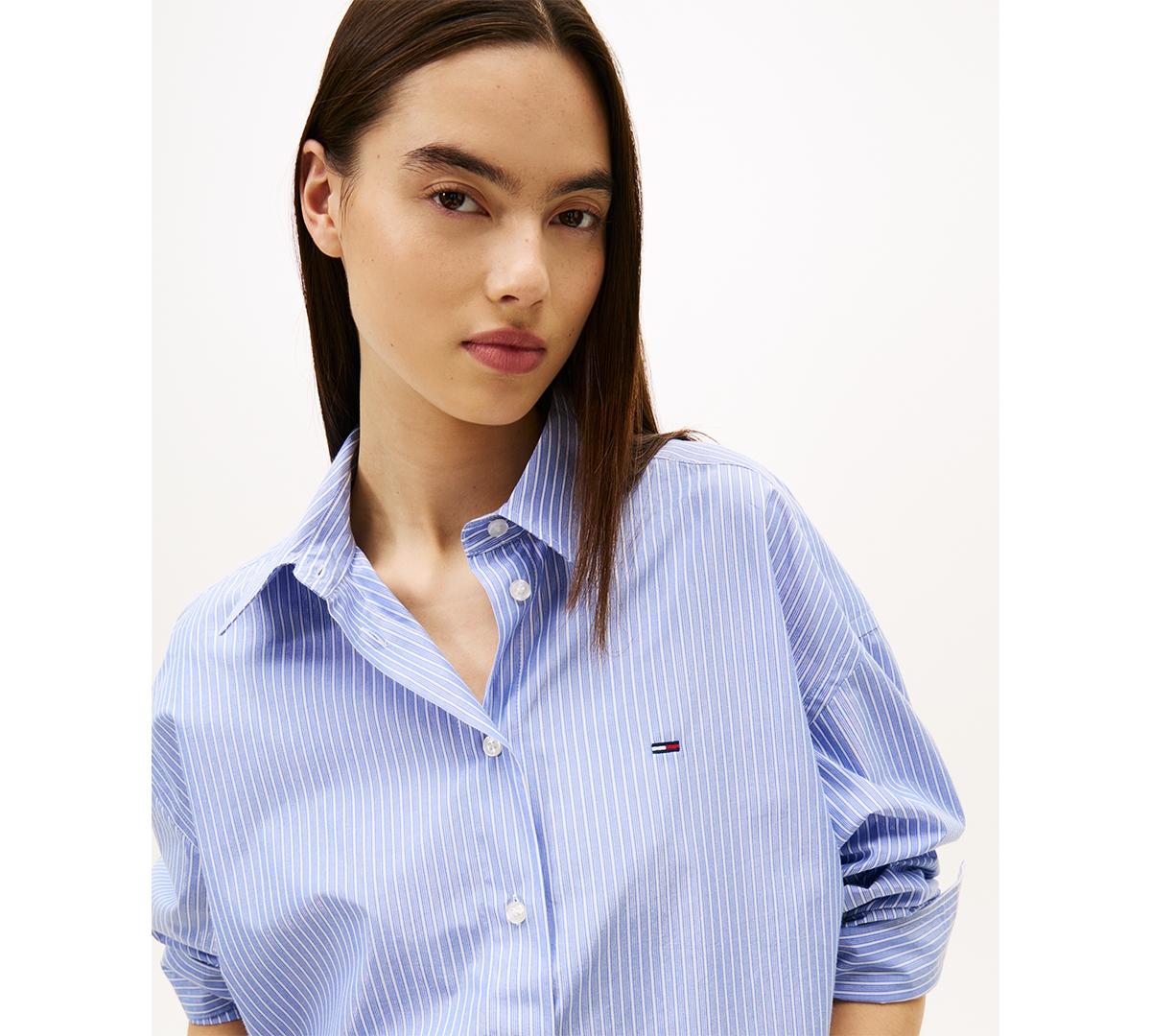 Tommy Jeans Women's Cropped Oversized Party Collared Shirt In Blue