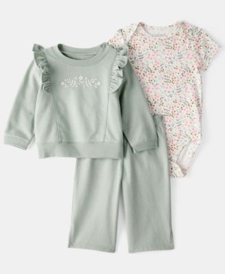 Carter's - Baby Girls 3-Piece Floral Sweatshirt, Bodysuit and Pants Set